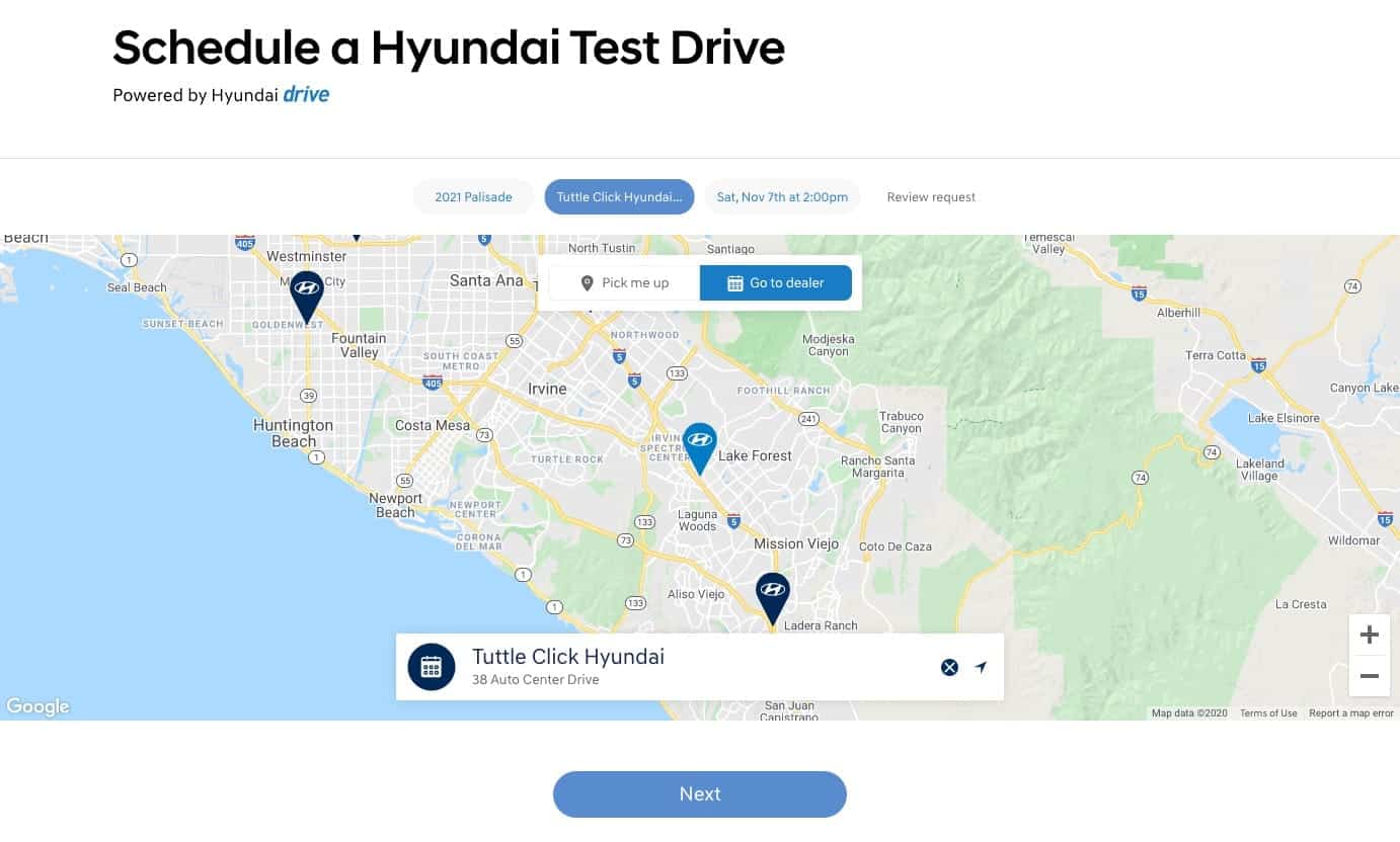 Hyundai Drive web app — scheduling a local test drive